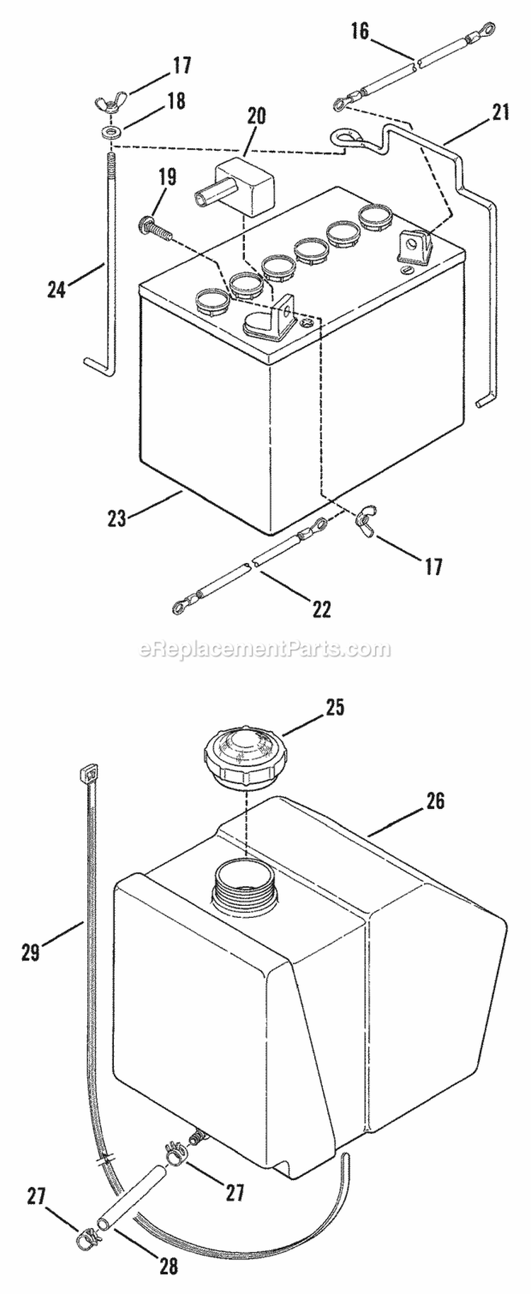 Dash Panel Fuel Tank Battery (Part 2) Diagram and Parts List for LT12D330B  Snapper Lawn Tractor