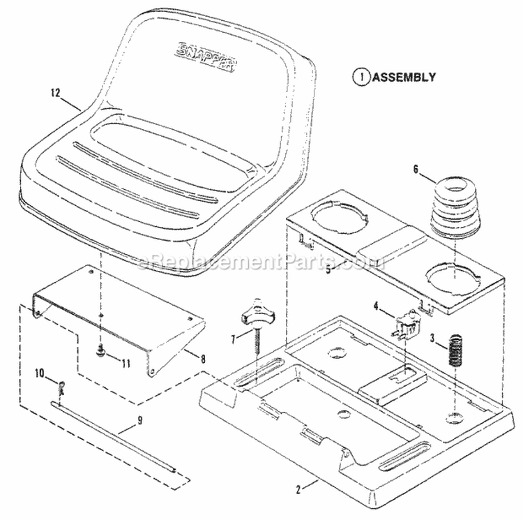 Seat Support Components Diagram and Parts List for ELT130G38AB  Snapper Lawn Tractor