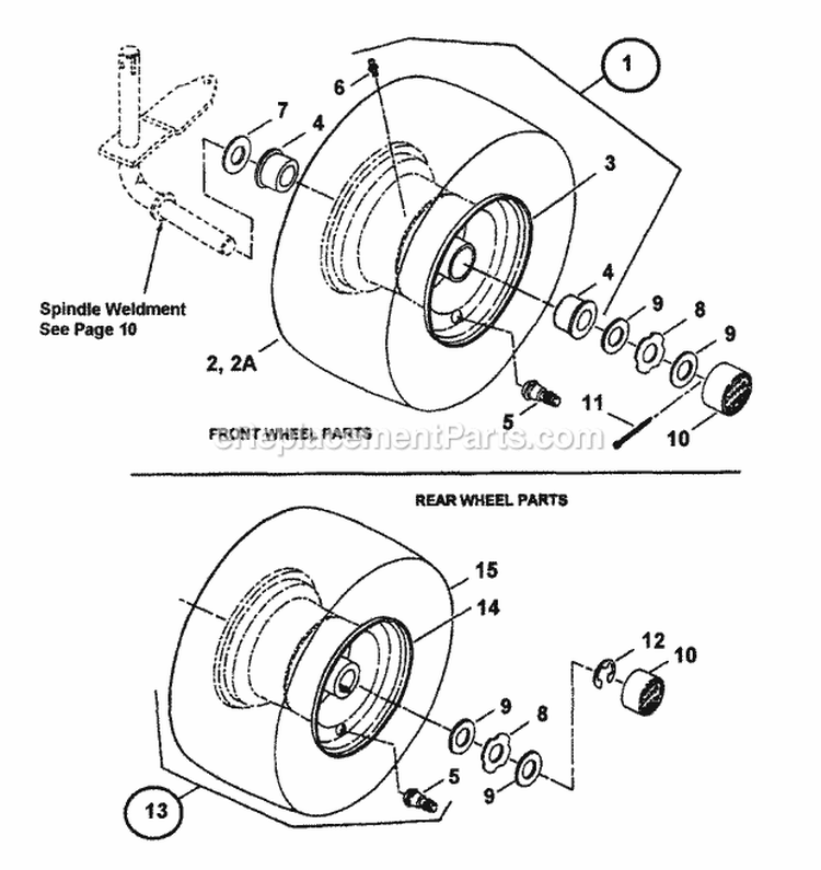 Wheels Front  Rear Diagram and Parts List for ELT145H33FBV 84360 Snapper Lawn Tractor