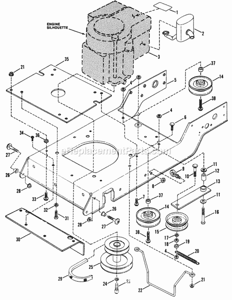 Engine Base  Drive Parts Diagram and Parts List for LT14H411KV 80086 Snapper Lawn Tractor
