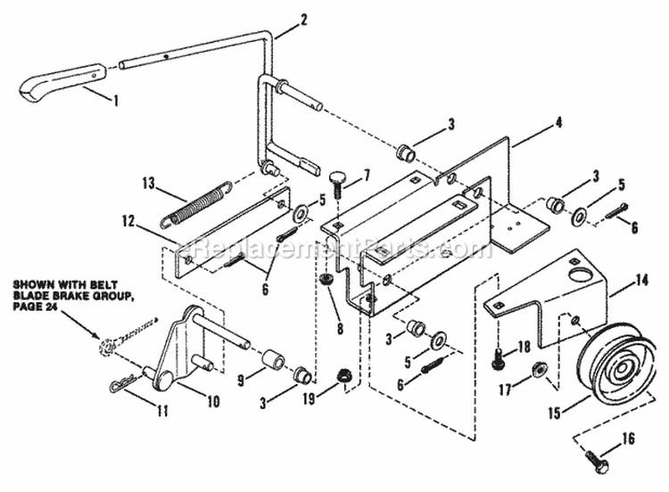 Blade Engagement Diagram and Parts List for LT14H411KV 80086 Snapper Lawn Tractor