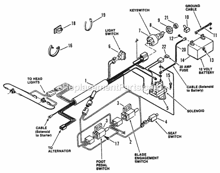 Electrical System Diagram and Parts List for LT14H411KV 80086 Snapper Lawn Tractor