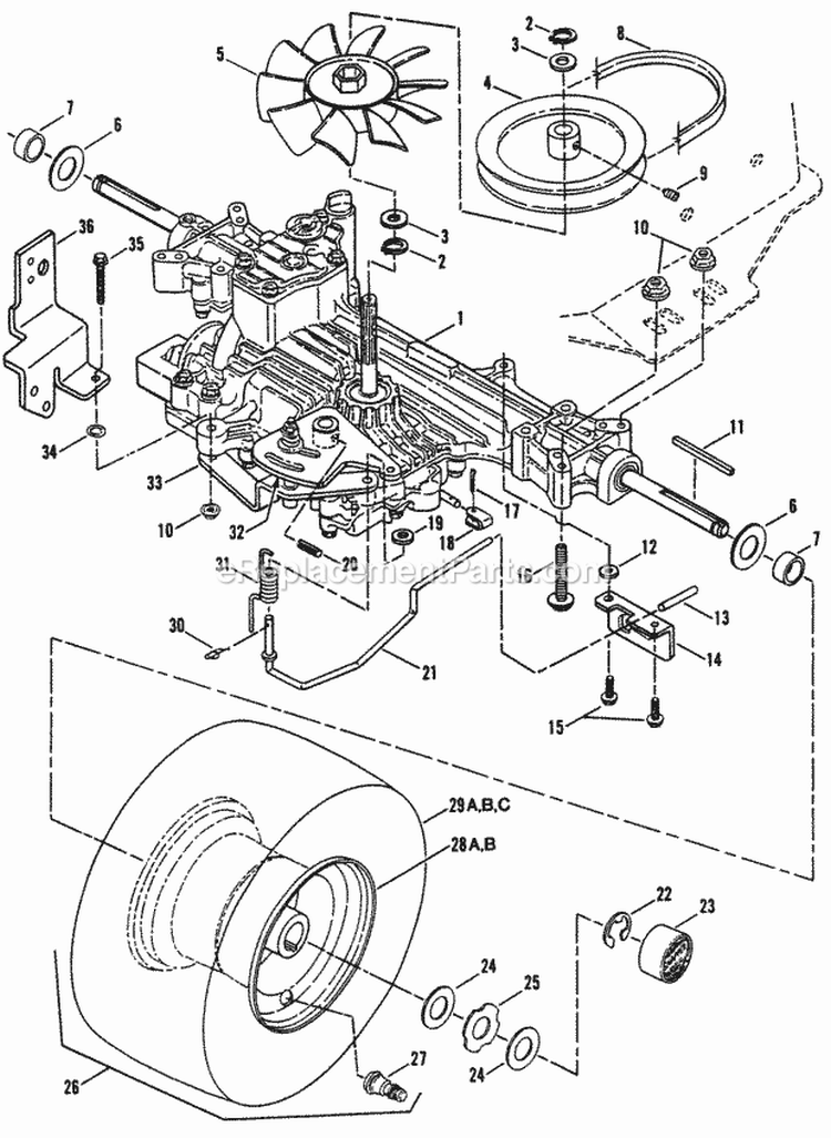 Transmission Group (Hydro Drive)  Rear Wheels Diagram and Parts List for LT140H33BBV  Snapper Lawn Tractor