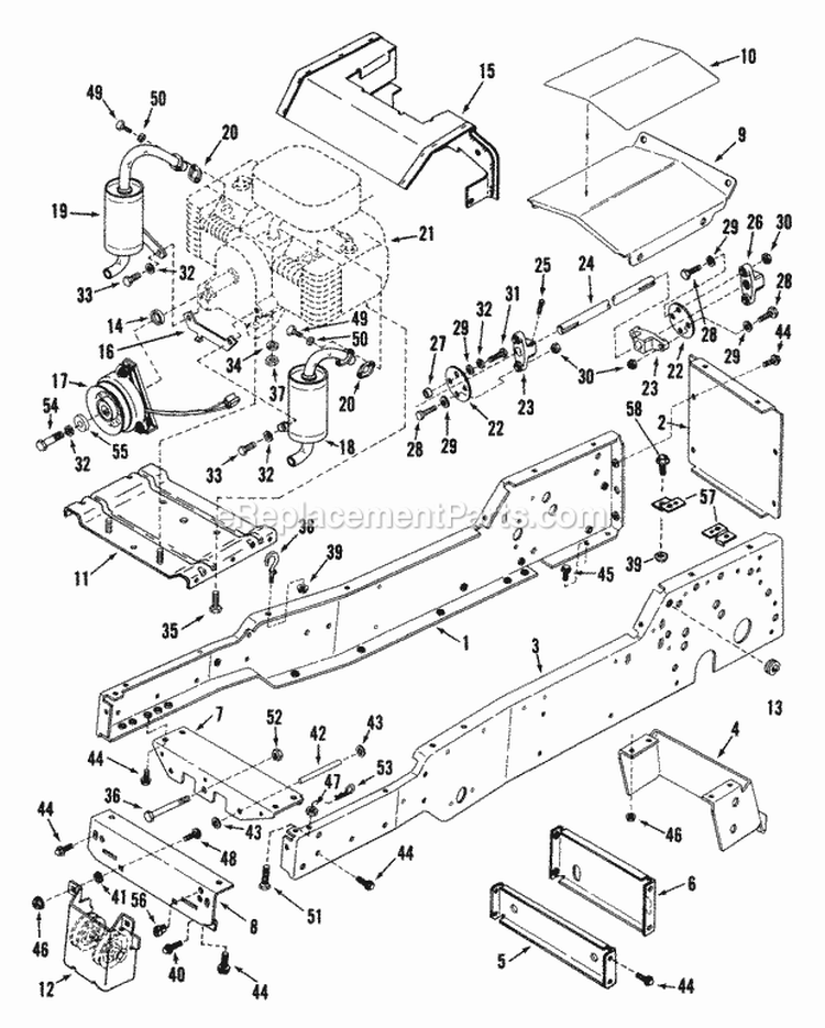 Frame Engine  Drive Parts Diagram and Parts List for LT16001  Snapper Lawn Tractor