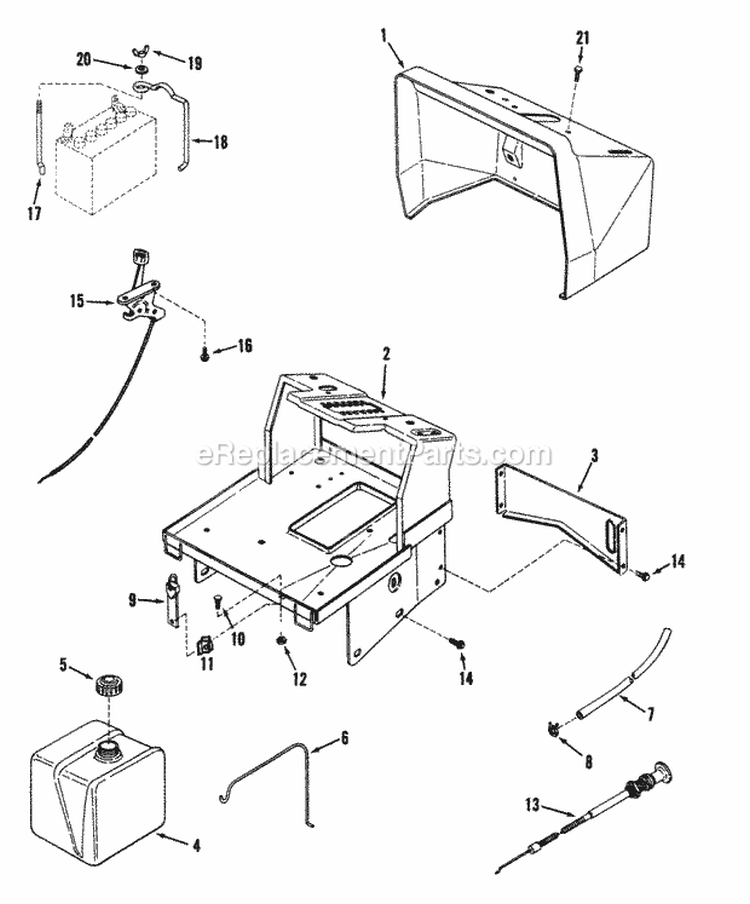 Fuel Tank Pedestal Dash  Hold Downs Diagram and Parts List for LT16001  Snapper Lawn Tractor
