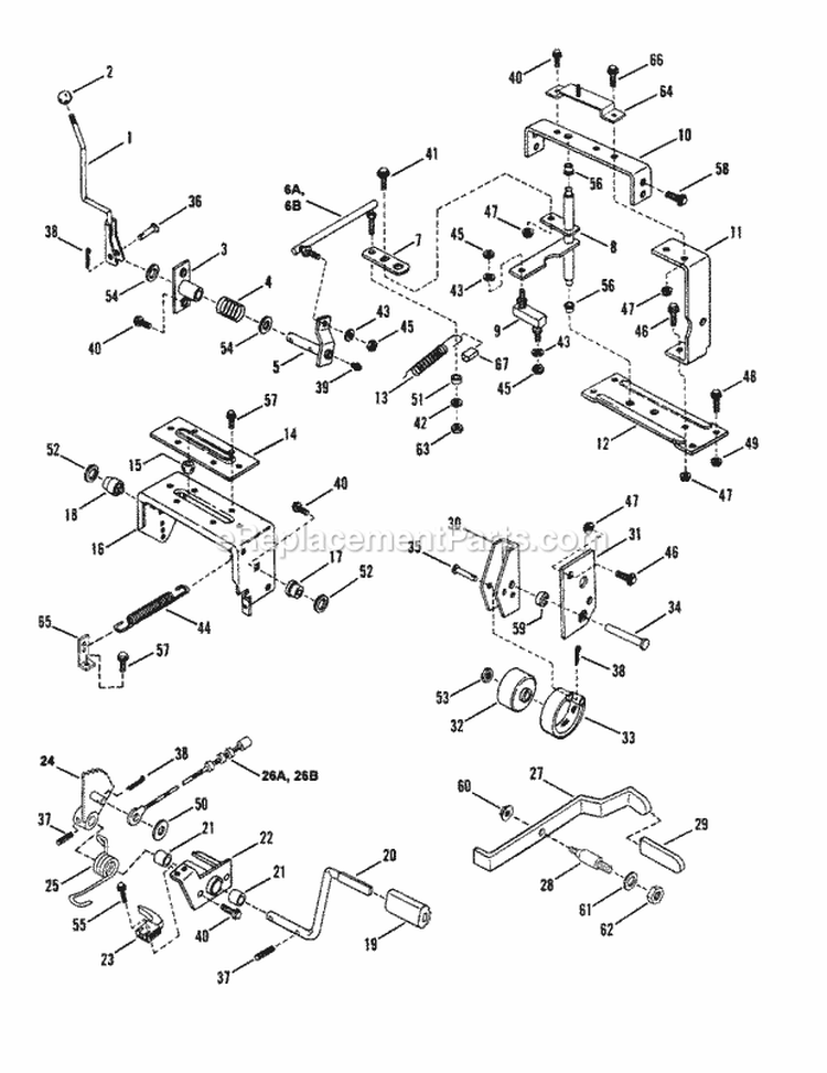 Clutch Brake  Transmission Controls Diagram and Parts List for LT16001  Snapper Lawn Tractor