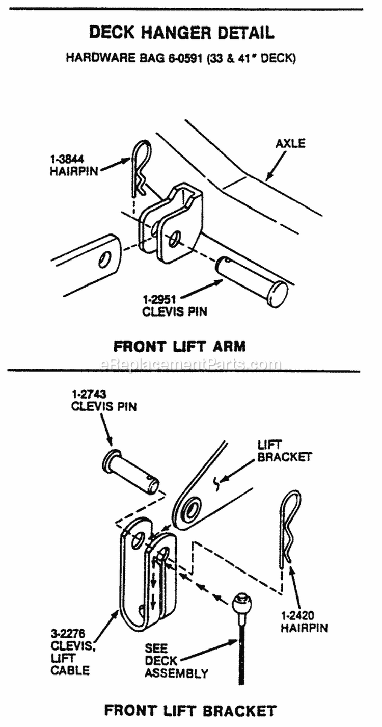 Deck Hanger Detail Diagram and Parts List for LT16001  Snapper Lawn Tractor