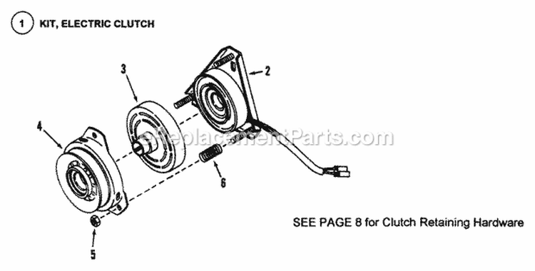 Electric Clutch Assembly Diagram and Parts List for LT16001  Snapper Lawn Tractor