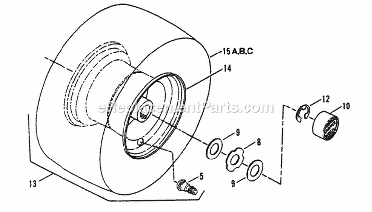 Rear Wheels Diagram and Parts List for LT145H38CBV  Snapper Lawn Tractor