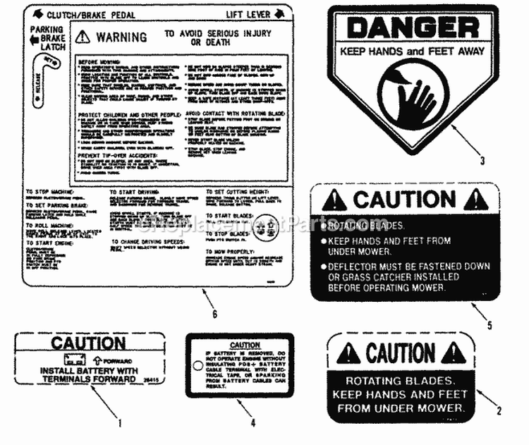 Safety Decals Diagram and Parts List for LT145H38CBV  Snapper Lawn Tractor