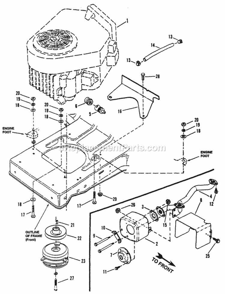 Engine Components Diagram and Parts List for LT160H42CBV2  Snapper Lawn Tractor