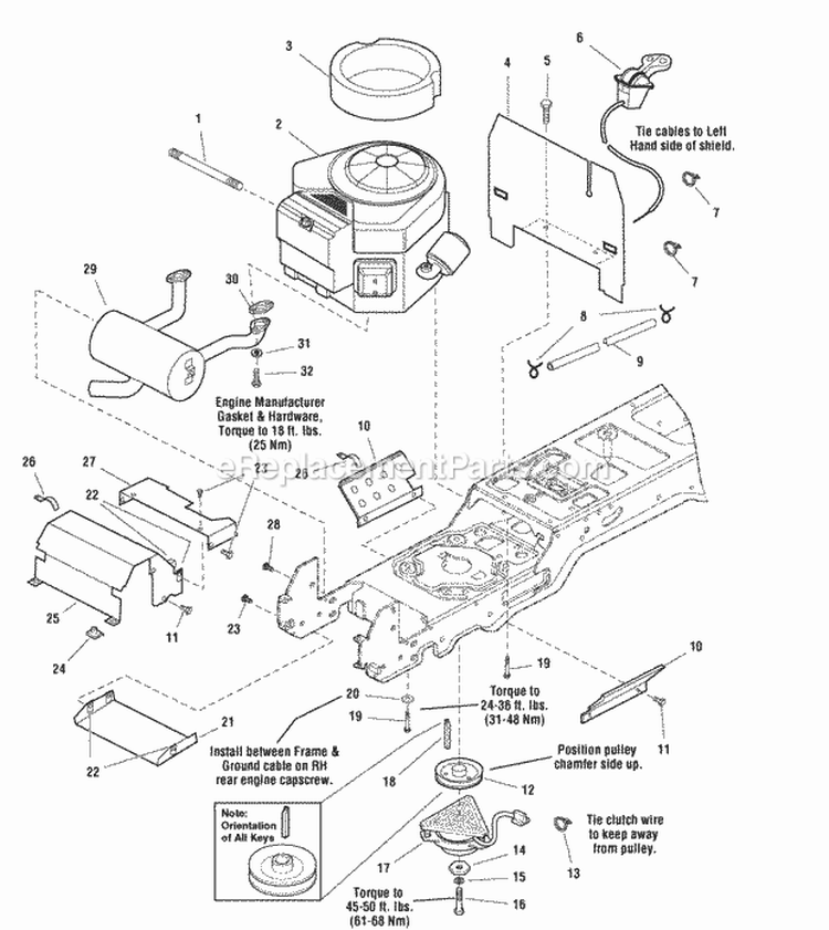 Engine  Electric Clutch Group - 16Hp Briggs  Stratton Vanguard Diagram and Parts List for LT1644 2690117 Snapper Lawn Tractor