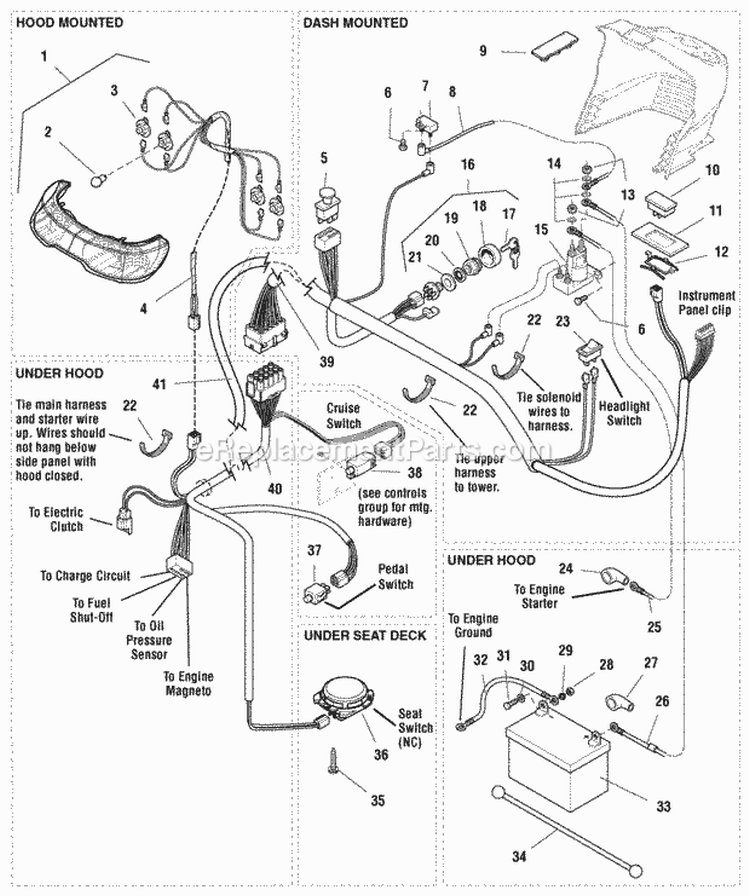 Electrical Group Diagram and Parts List for LT1644 2690117 Snapper Lawn Tractor