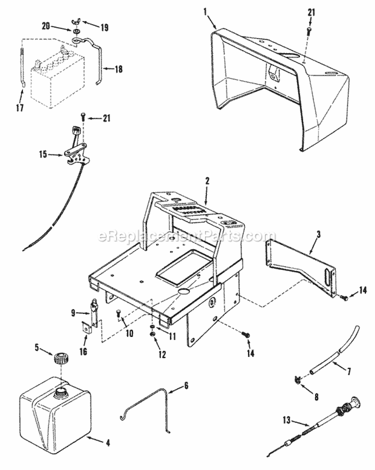 Fuel Tank Pedestal Dash  Hold Downs Diagram and Parts List for LT16002  Snapper Lawn Tractor