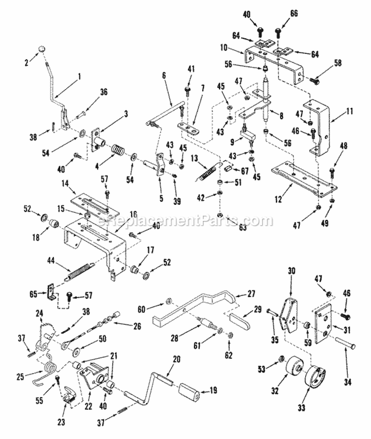 Clutch Brake  Transmission Controls Diagram and Parts List for LT16002  Snapper Lawn Tractor