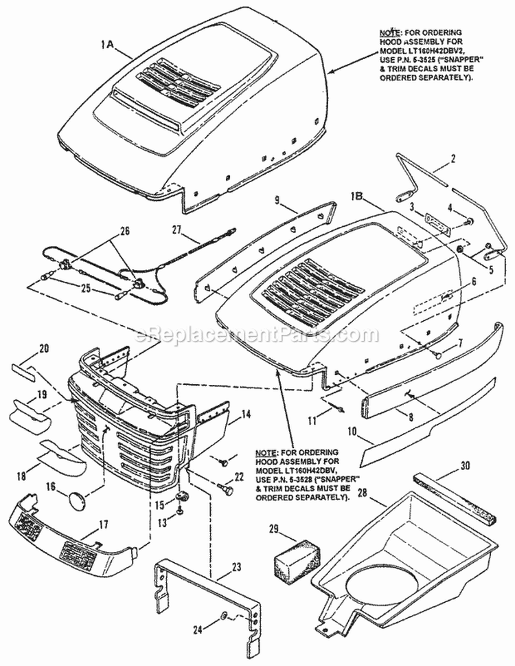 Hood Bumper Headlights  Components Diagram and Parts List for LT180H48DBV2  Snapper Lawn Tractor