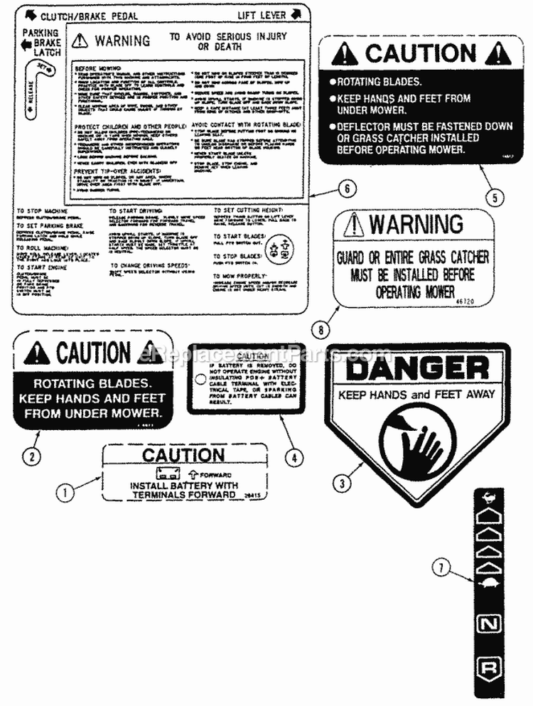Safety Decals Diagram and Parts List for LT180H48DBV2  Snapper Lawn Tractor