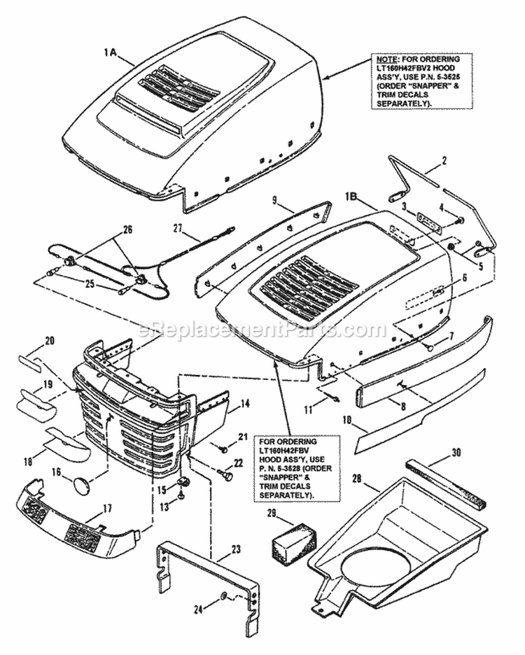 Hood Bumper Headlights  Components Diagram and Parts List for LT160H42FBV2  Snapper Lawn Tractor