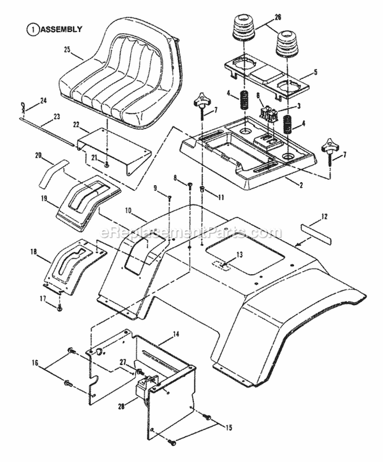Seat Rear Fender  Components Diagram and Parts List for LT160H42FBV2  Snapper Lawn Tractor