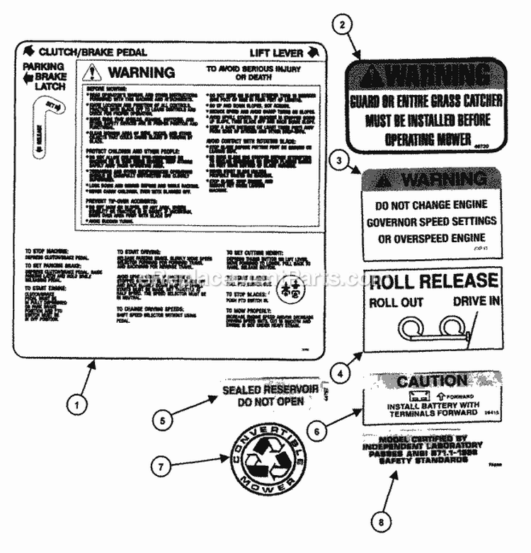 Decals (Part 1) Diagram and Parts List for LT160H42FBV2  Snapper Lawn Tractor