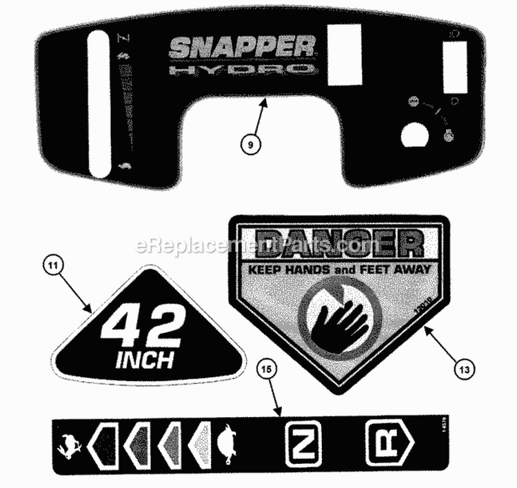 Decals (Part 2) Diagram and Parts List for LT160H42FBV2  Snapper Lawn Tractor