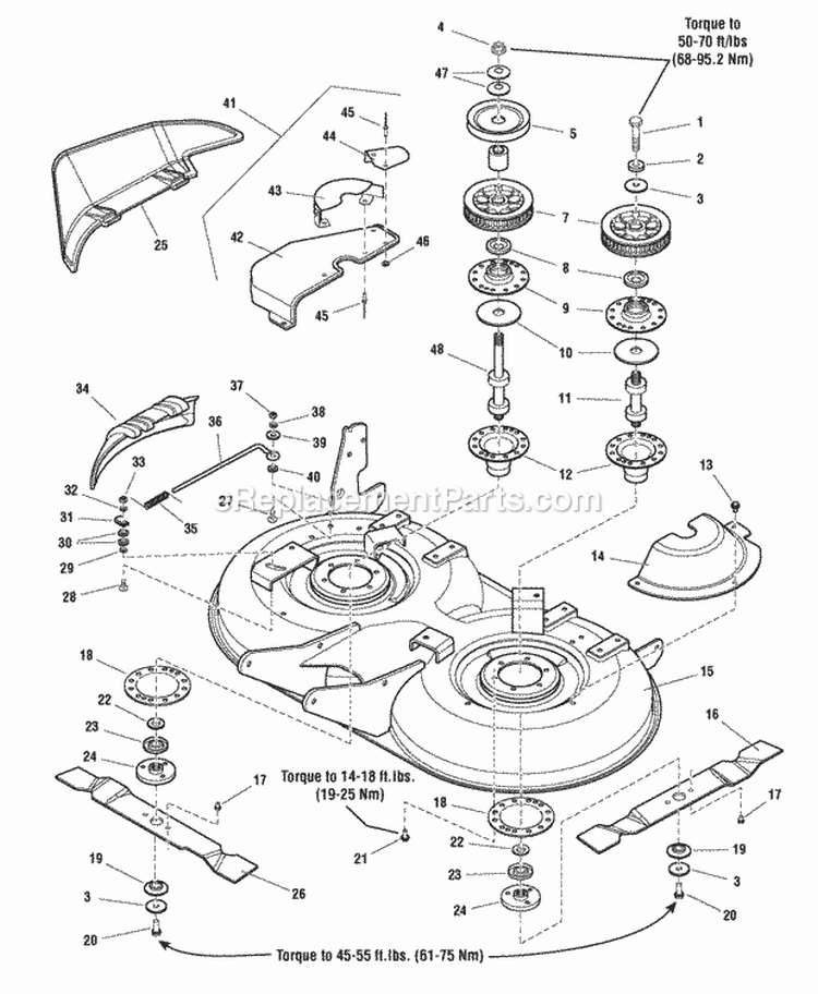 40 Mower Deck - Housing Arbors  Blades Diagram and Parts List for LT1840 1694808 Snapper Lawn Tractor