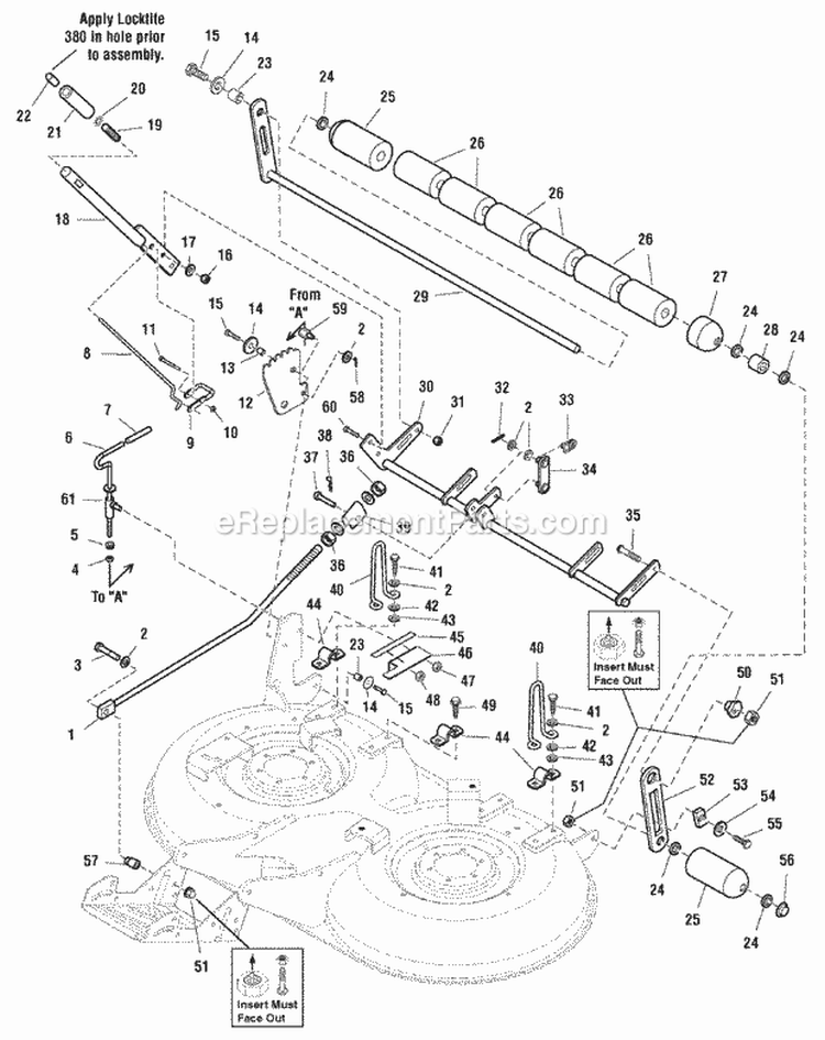 40 Mower Deck - Height Adjustment  Roller Bar Diagram and Parts List for LT1840 1694808 Snapper Lawn Tractor