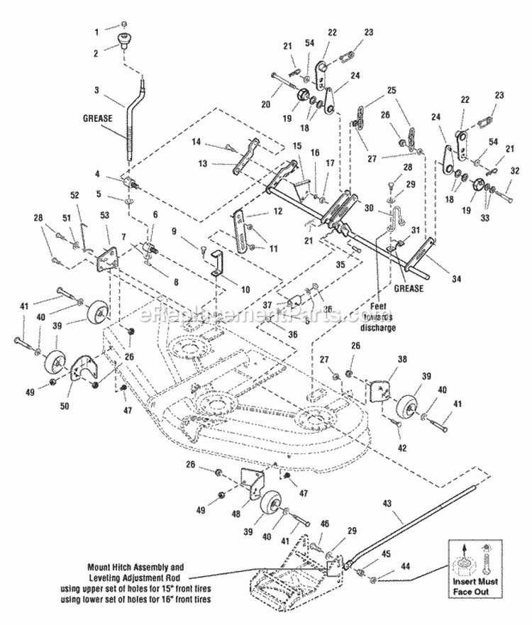 44  50 Mower Deck - Height Adjustment  Roller Bar Group Diagram and Parts List for LT2044 2690442 Snapper Lawn Tractor