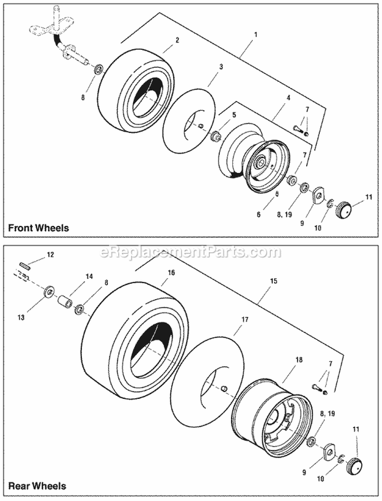 Wheels  Tires Group Diagram and Parts List for ELT18540 2690781 Snapper Lawn Tractor