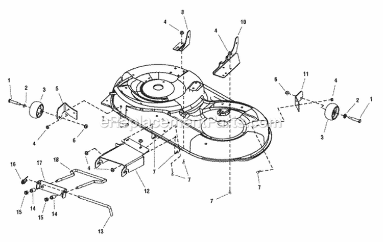42 Mower Deck - Height Adjustment  Roller Bar Group Diagram and Parts List for 1695614  Snapper Lawn Tractor Accessories