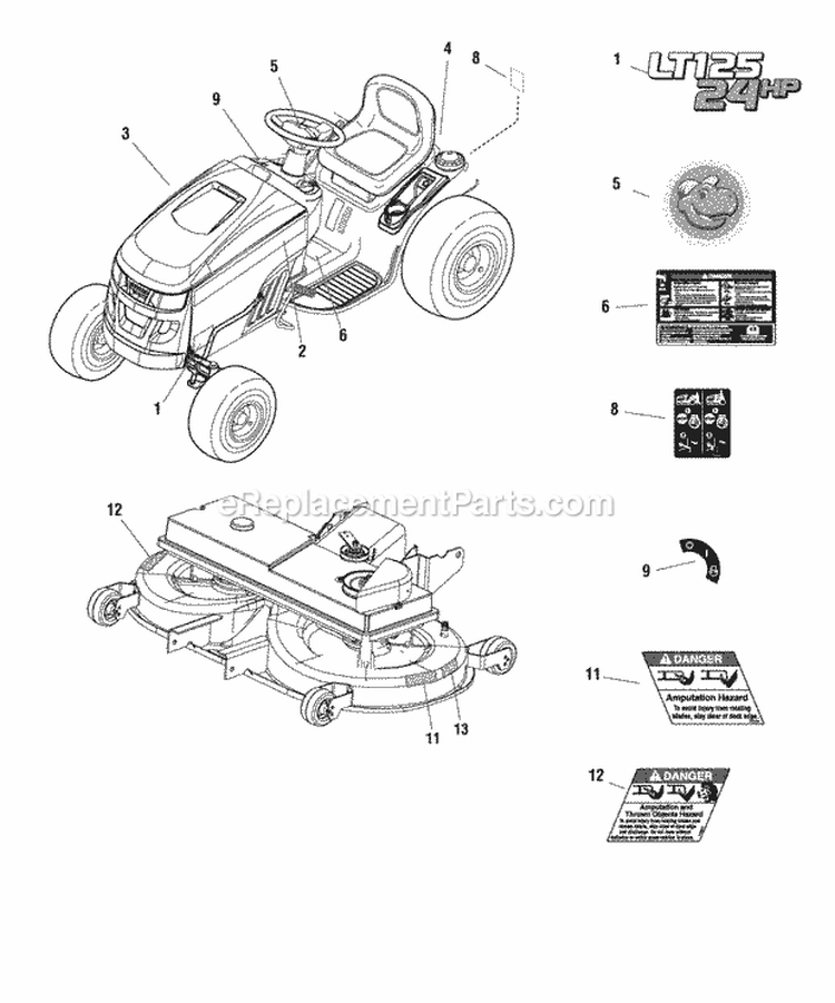 Decals Group - 46 Deck Diagram and Parts List for LT24460 2690809 Snapper Lawn Tractor