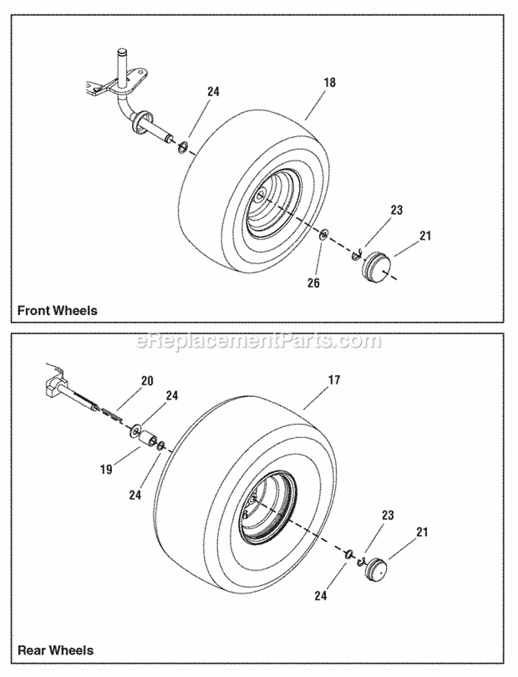 Wheels  Tires Group Diagram and Parts List for LT23420 2690808 Snapper Lawn Tractor