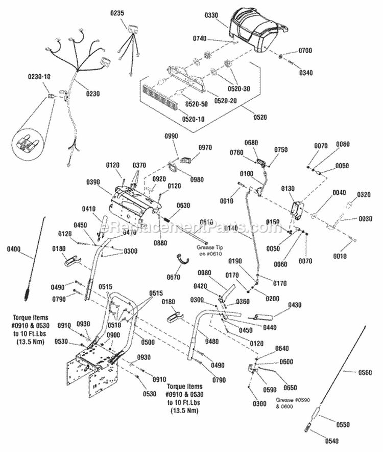 Handles  Controls Group Diagram and Parts List for M1227EX 1695964 Snapper Snow Blower