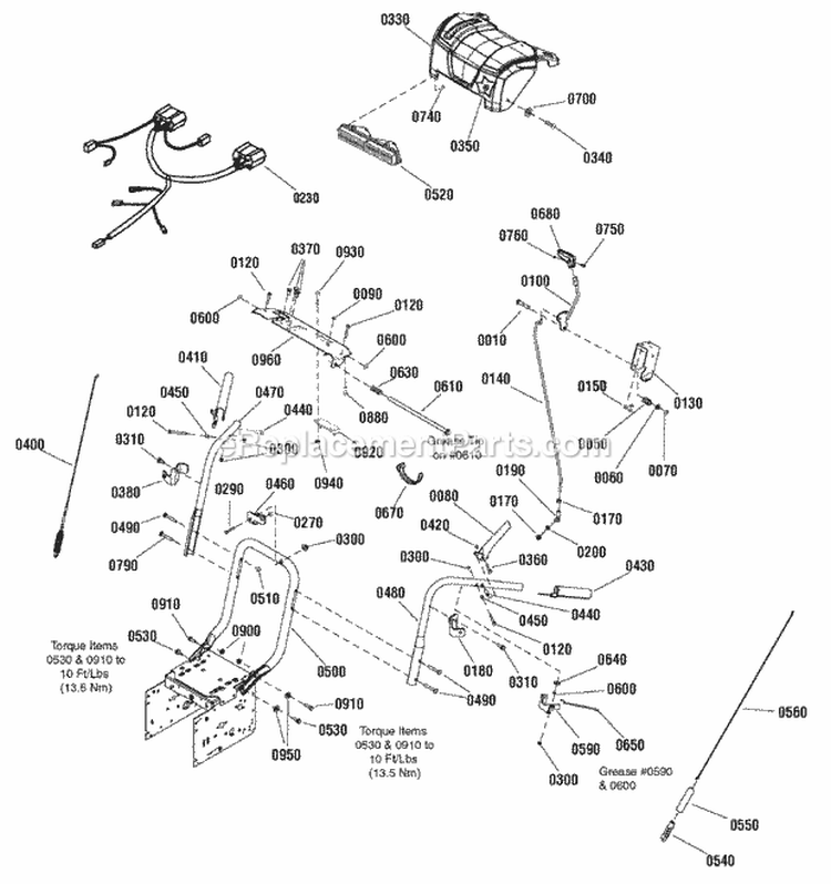 Handle  Controls Group Diagram and Parts List for M1429E 1695735 Snapper Snow Blower