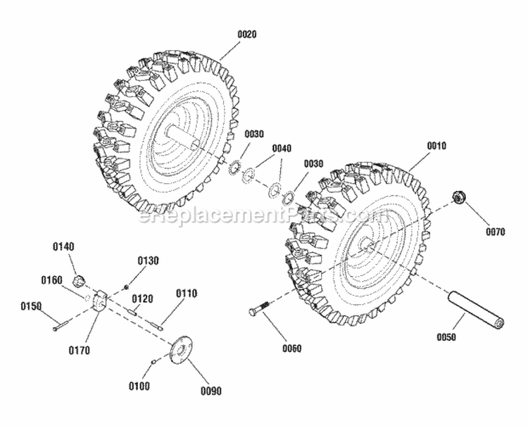 Wheel Group Diagram and Parts List for M1429E 1695735 Snapper Snow Blower
