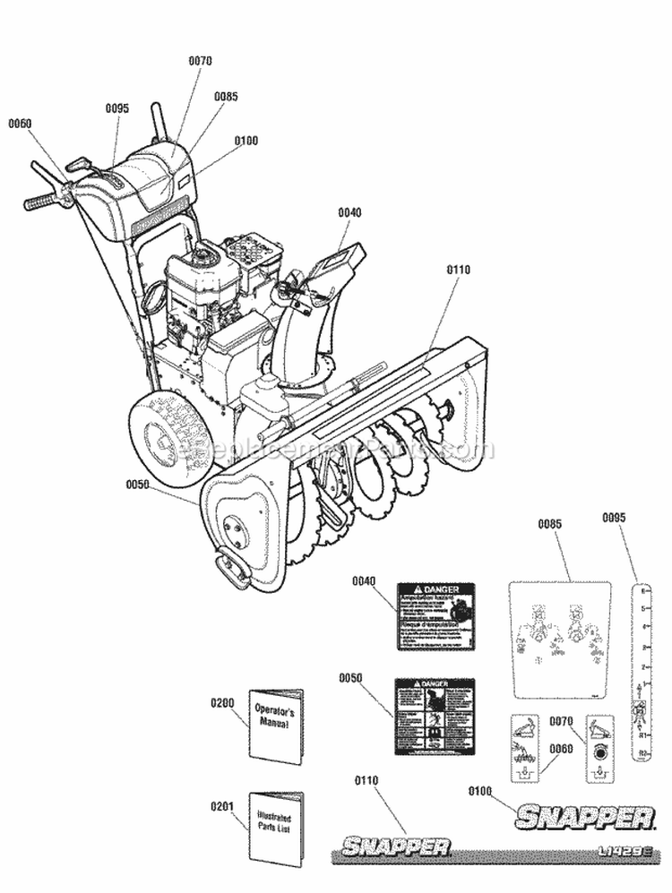 Decals Group Diagram and Parts List for M1429E 1695735 Snapper Snow Blower