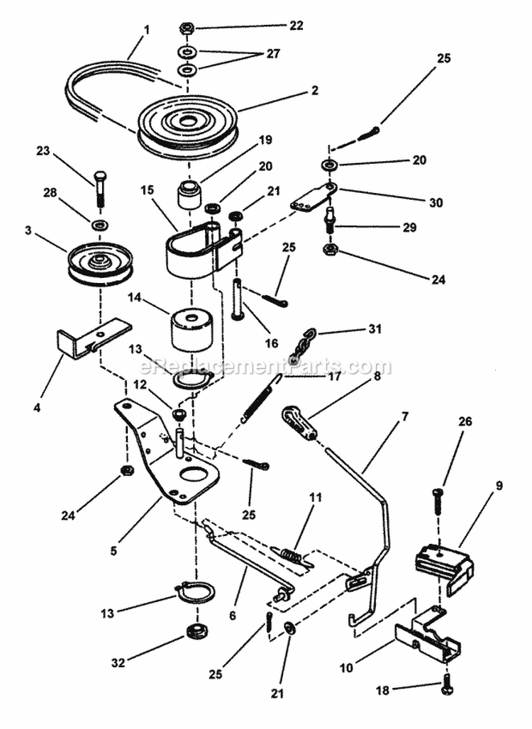 Belts Brakes Interlock (Series 17) Diagram and Parts List for M280817B 82519 Snapper Lawn Tractor