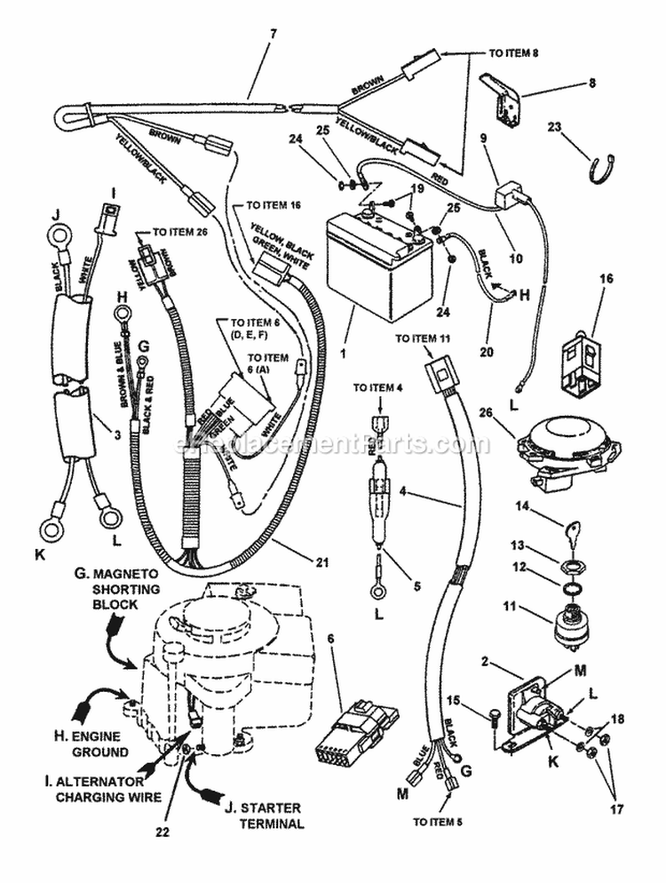 Electrical Systems (For Electric Start) Diagram and Parts List for M280817B 82519 Snapper Lawn Tractor