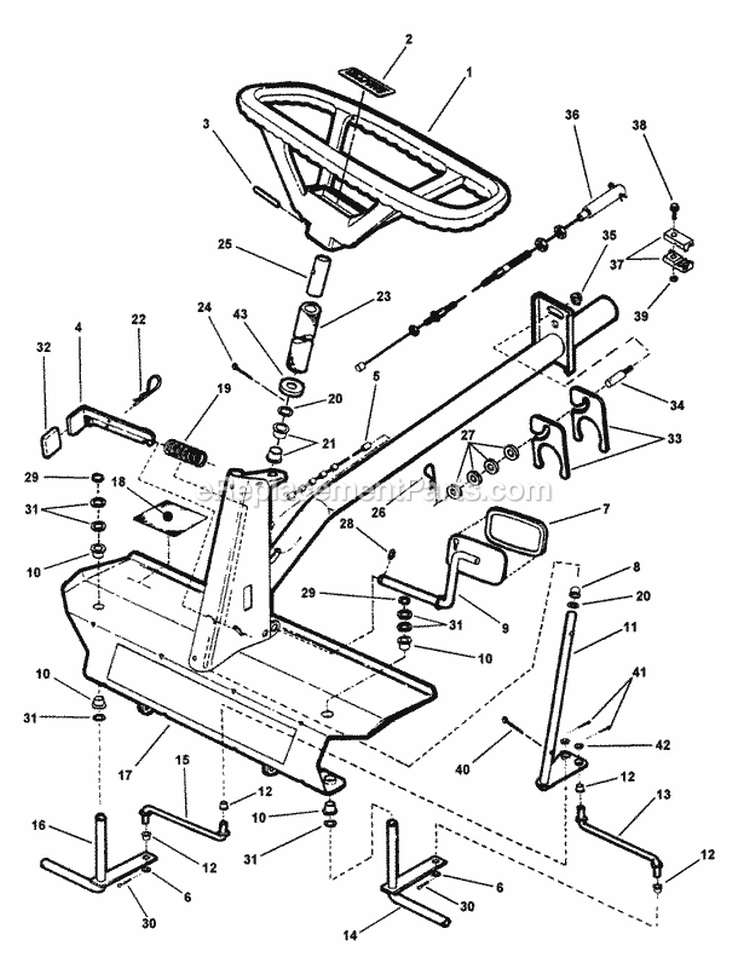 Front End Steering Diagram and Parts List for M280817B 82519 Snapper Lawn Tractor