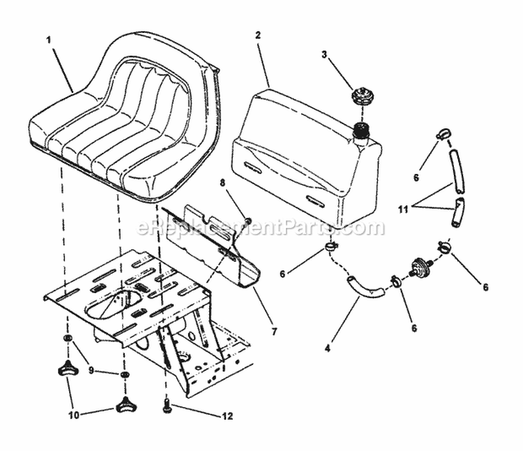Fuel Tank  Operators Seat Diagram and Parts List for M280817B 82519 Snapper Lawn Tractor