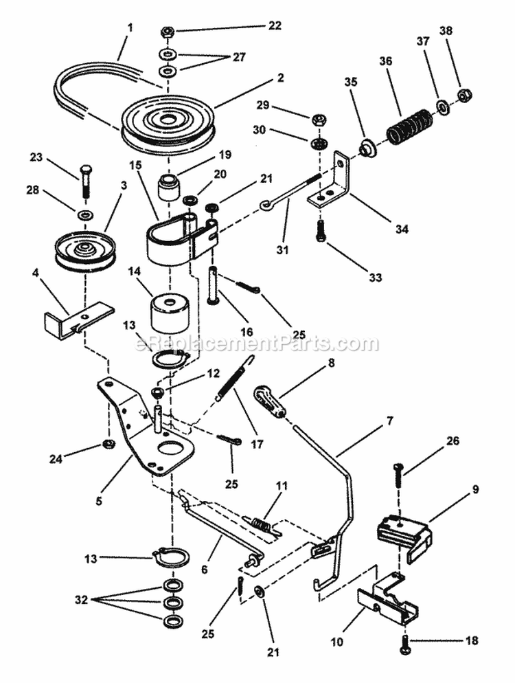 Belts Brakes Interlock (Series 19) Diagram and Parts List for EM250819BE  Snapper Lawn Tractor
