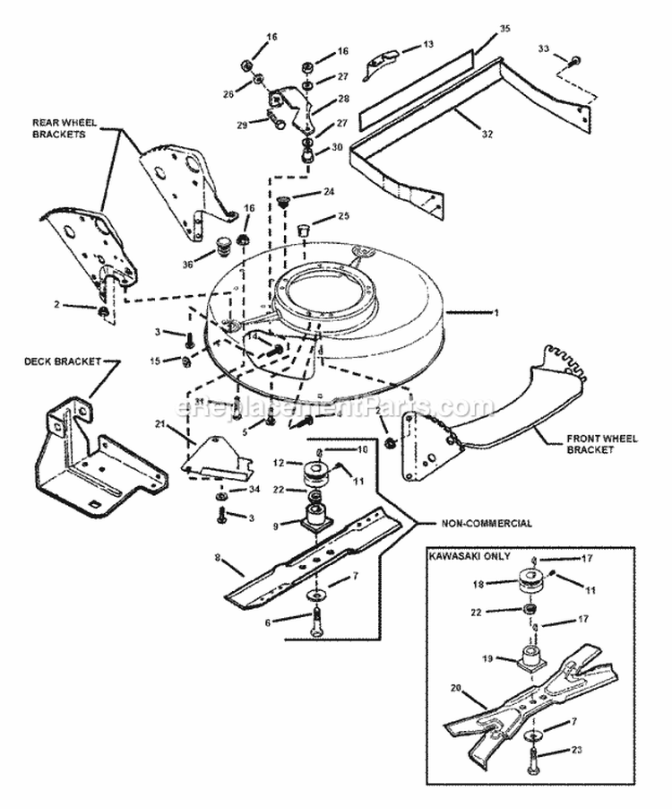 Cutting Deck Blade Diagram and Parts List for MR215015T  Snapper Lawn Mower