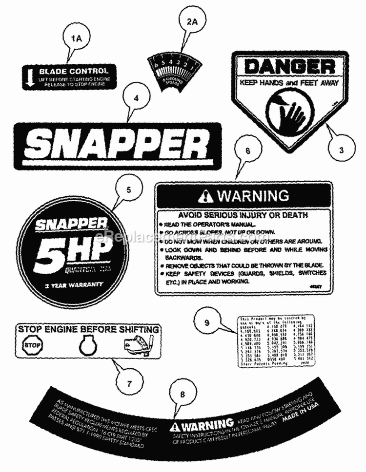Decals (Part 1) Diagram and Parts List for MR215015T  Snapper Lawn Mower