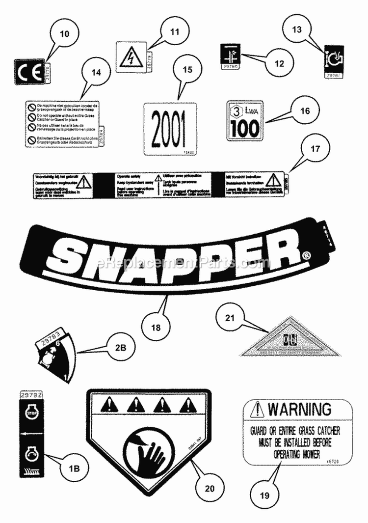Decals (Part 2) Diagram and Parts List for MR215015T  Snapper Lawn Mower