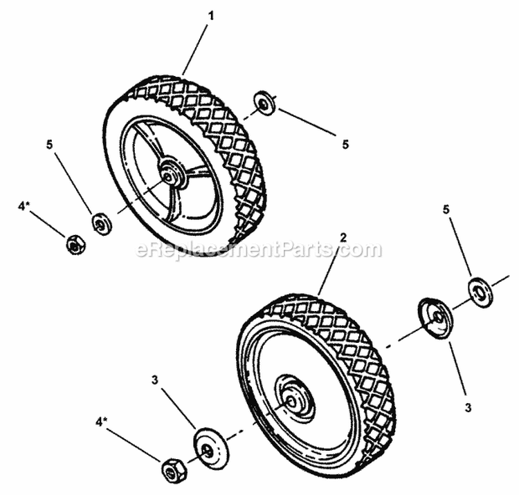 Front Wheels (Non-Swivel Wheel Models) Diagram and Parts List for MR215015T  Snapper Lawn Mower