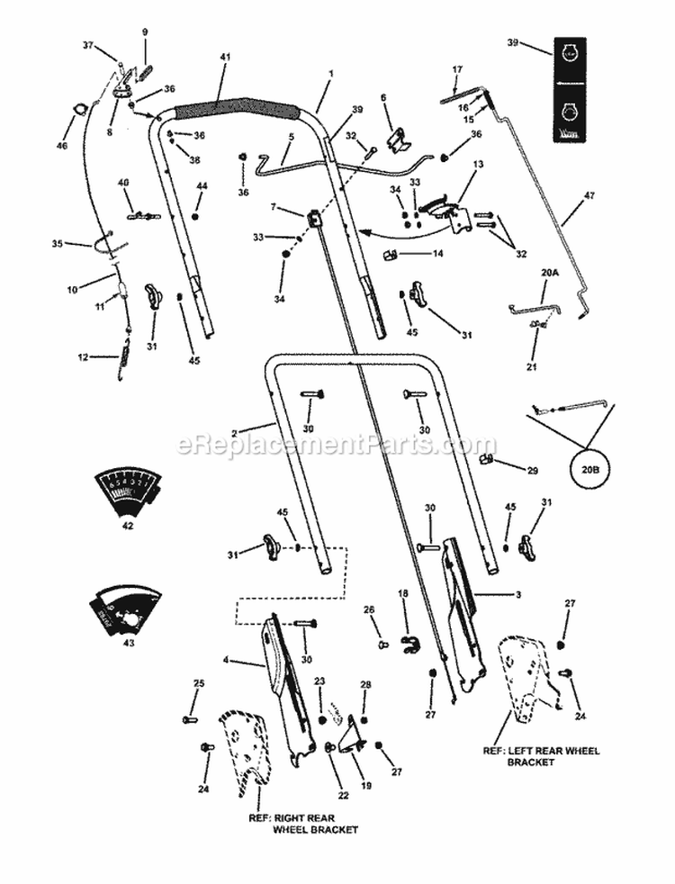 Handles And Controls Diagram and Parts List for MR216518B 80458 Snapper Lawn Mower