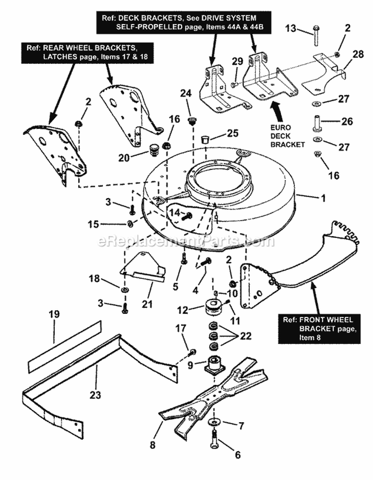 Cutting Deck Blade Diagram and Parts List for MR216518B 80458 Snapper Lawn Mower