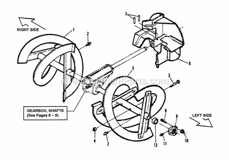 Augers Impeller Diagram and Parts List for 8265  Snapper Snow Blower