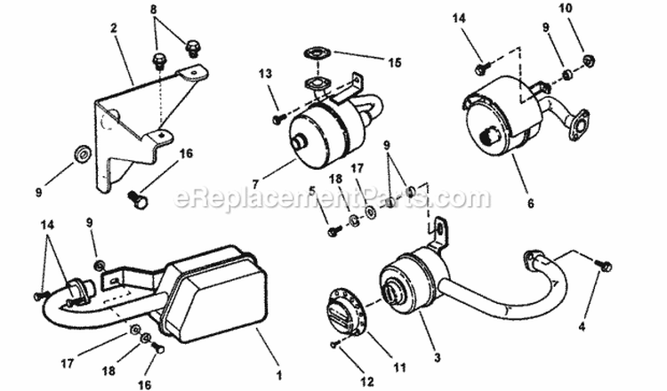 Engines  Exhaust Muffler Diagram and Parts List for 281016BE  Snapper Lawn Tractor