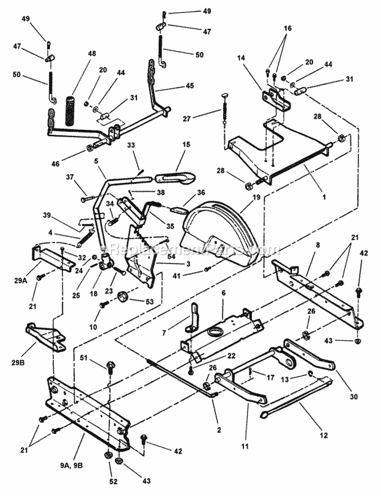Rails Lift Arms Cam Lift Diagram and Parts List for 281016BE  Snapper Lawn Tractor